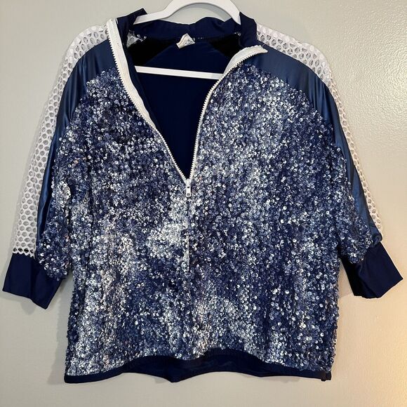 A Wish Come True Size Adult L Blue Sequin Dance Costume Hip Hop Jacket Pants - Picture 4 of 14